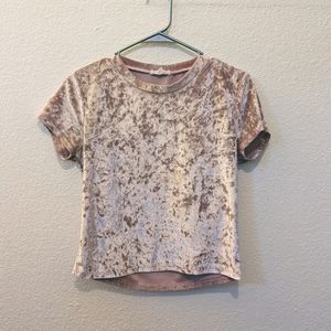 Rose Pink Crushed Velvet Crop Tee
